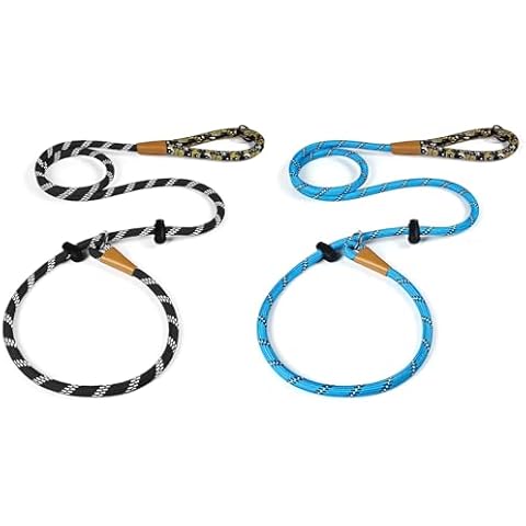 lynxking Dog Leash1/2in x 6ft Slip Lead Reflective Black and Light Blue, 2 Pack Cover