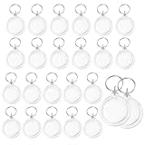 UPSTORE 25PCS 1.4inch Inner Diameter Round Clear Acrylic Blank Passport Photo Logo Image Inserts Split Keychain Keyrings Wallet Friendly Picture Snap-in Frame Key Ring for Women and Men