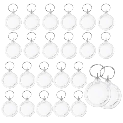 UPSTORE 25PCS 1.4inch Inner Diameter Round Clear Acrylic Blank Passport Photo Logo Image Inserts Split Keychain Keyrings Wallet Friendly Picture Snap-in Frame Key Ring for Women and Men