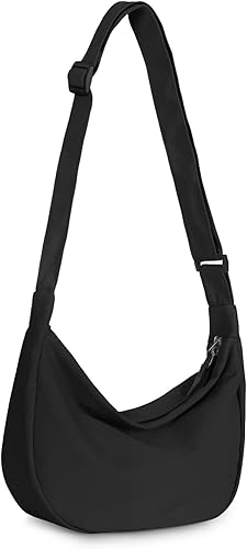 Bolso bandolera pequeño para mujeres y hombres, a la moda, mini bolsa de media luna con correa ajustable, 2 cremalleras, bolsa de nailon ligero