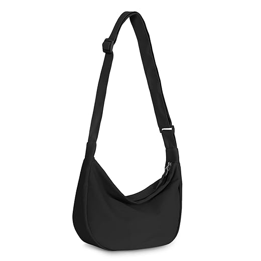 Small Sling Crossbody Bag for Women Men Trendy, Mini Crescent Bag with Adjustable Strap, 2 Zippers Lightweight Nylon Bag