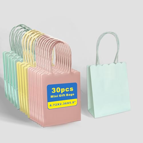 XIAMUY Mini Pastel Gift Bags With Handles 30Pcs Cute Scalloped Goodie Bags