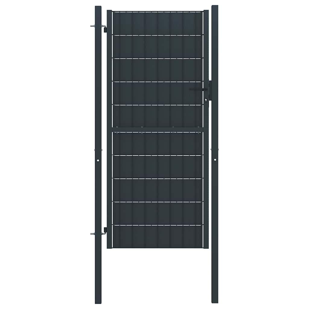 Portail de jardin en PVC anthracite 100 x 124 cm avec poteaux et serrure