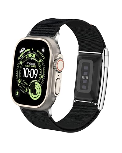 Nylon Sport Band Compatible with Whoop 5.0& Apple Watch Combo Band Adjustable Fitness Wristband with Metal Bumper Case for Whoop 5.0/ MG One Peak LIFE & iWatch Ultra 3/Ultra 2/Ultra/SE 3/SE 2/SE Series 11 10 9 8 7 6 5 4 3 2 1 (Black Combo 49/46/45/44/42mm(series 3/2/1))