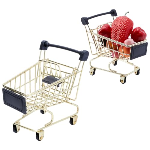 CRAFTYMELODY 1pc Mini Caddie Supermarché Doré Mini Chariot Supermarché Rangement Décoratif Ornements pour Stockage Maison