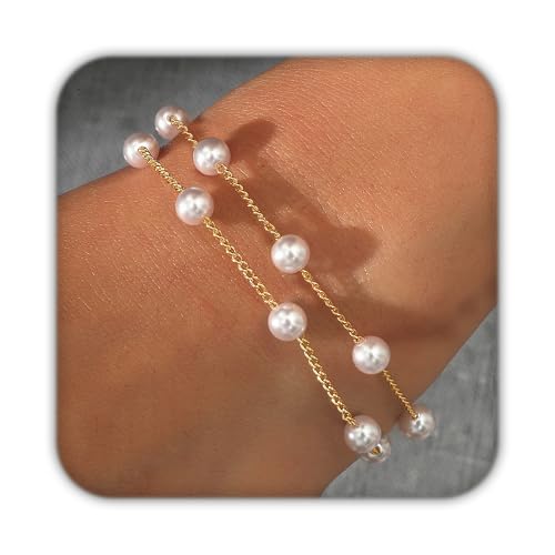 Pearl Bracelets for Women, Dainty Gold Bracelet Silver Prom Pearl Jewelry for Wedding, Trendy Daisy Bracelet Heart Bracelet as Simple Bridesmaid Gifts Floral Jewelry Brazaletes Para Mujer