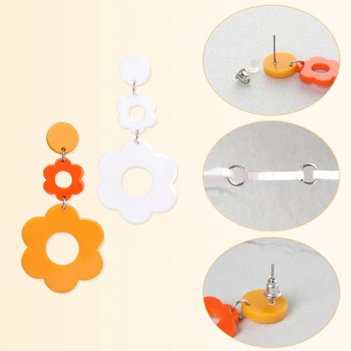 hoyuwak 2 Pairs 70s Acrylic Daisy Dangle Earrings Y2k Resin Floral Earrings 60s 70s Flowers Earrings for Women Summer Holiday, White and Yellow3