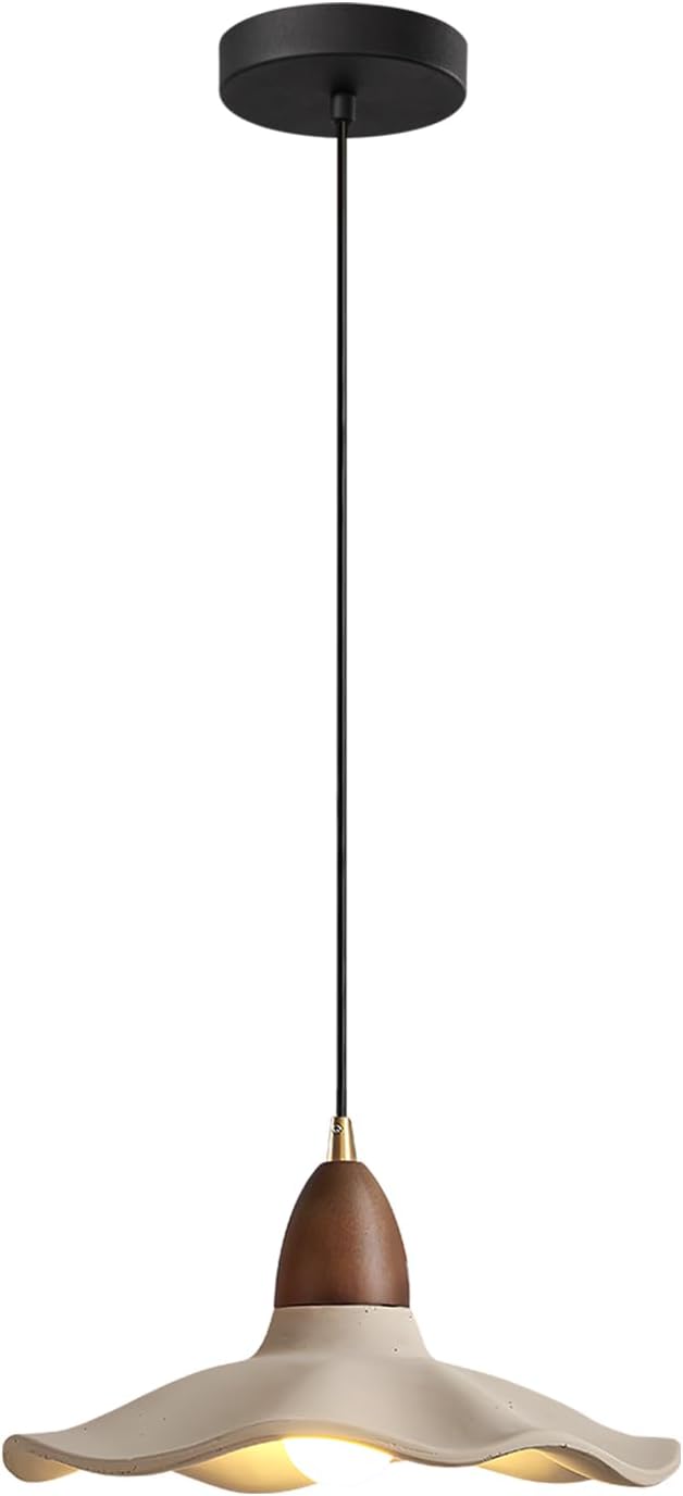 Vintage Concrete Pendant Light Modern Japanese Pendant Lamp Industrial Grey Stone Wood Pendant Lighting Rustic Flower Hanging Light Fixture for Kitchen Island Dining Room