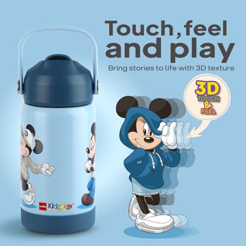 Image of CELLO Kidzbee Gen Alpha Stainless Steel Kids Flask Water Bottle 370ml | 3D Mickey Mouse Touch & Feel Design Leakproof Lightweight Easy to Carry Hot and Cold Kids Flask Water Bottle For School & Travel