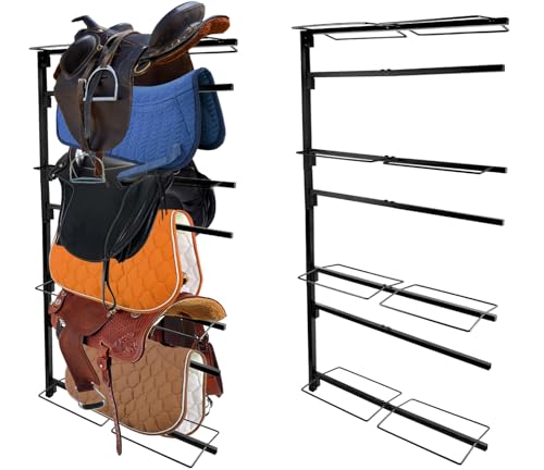 badashun Saddle Pad Rack 7 Bar Wall Mount, Horse Blanket Holder Heavy Duty Degree Extra-Long Rack Arms Saddle Rack Wall Mount for Storage Various Accessories，Western and English Saddle Rack