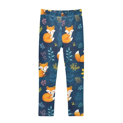 ALAZA Girls' Leggings Children's Yoga Pants Skinny Printed Dance Orange Fox Cute Comfortable 4T