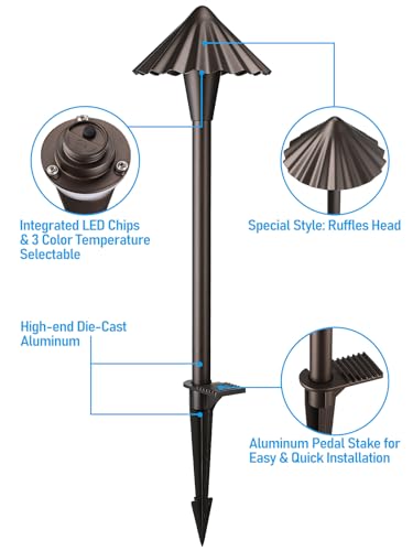 Image of LEONLITE 6-Pack 3CCT Low Voltage LED Pathway Lights, Ruffles Head