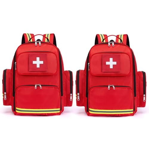 Image of Gatycallaty First Aid Backpack Medical Emt First Responder Bag Empty Ems Emergency Home Health Hiking Trauma Travel Camping (Red, Large - pack of 2)