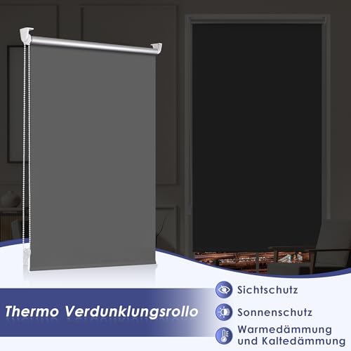 smartdemo Verdunklungsrollo ohne Bohren & mit Bohren, Klemmrollo Fensterrollo Dunkelgrau B115 x H130cm (Stoffbreite115cm)… – Ansicht 2