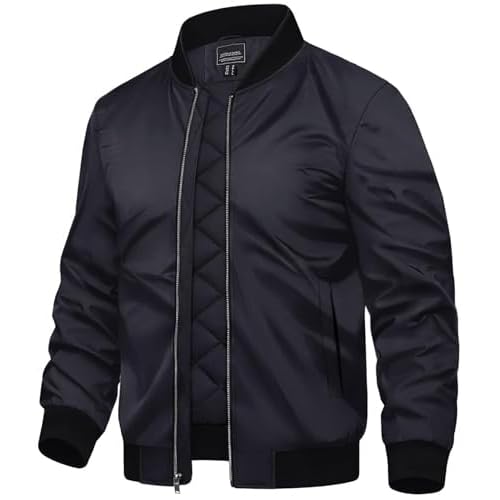 TACVASEN Mens Bomber Jackets Casual Fall Winter Warm Windbreaker Full Zip Windproof Outwear Padded Lined Coats