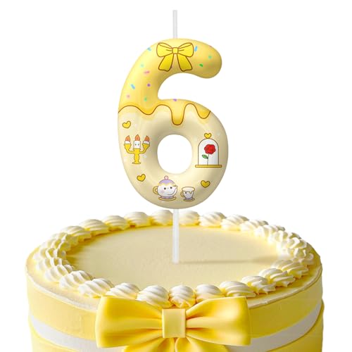 Image of Yellow Cartoon Birthday Candles, Number 6 Candle Yellow Themed Birthday Party Supplies, 2.4 inch Birthday Candles for Cake Topper Party Decorations, Birthday Decorations for Boys Girls (Number 6)