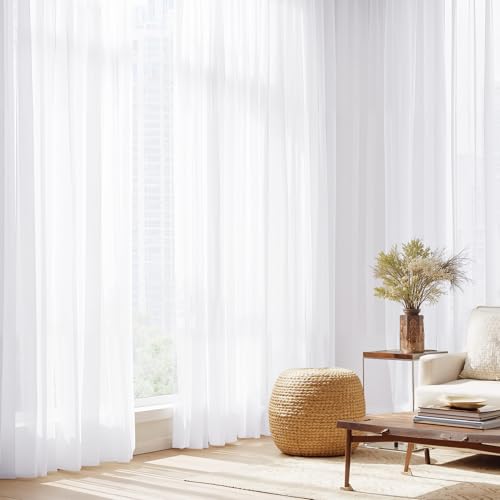 Image of NICETOWN White Sheer 96 inches Long Curtains for Living Room, Rod Pocket Lightweight Drapes Voile Sheer Air & Breathable Window Treatments for Bedroom, W42 x L96, 2 Panels