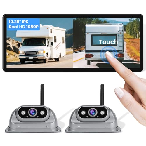 Dual Wireless Backup Cameras System with 10.26" 1080P HD IPS Touc...