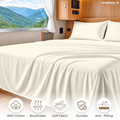 Image of SGI bedding 100% Egyptian Cotton Sheets RV King Size - 600 Thread Count Sheets Set, Soft, Cooling, 15 inch Deep Pocket, Luxury Hotel Bedding, Breathable, Durable - Butter