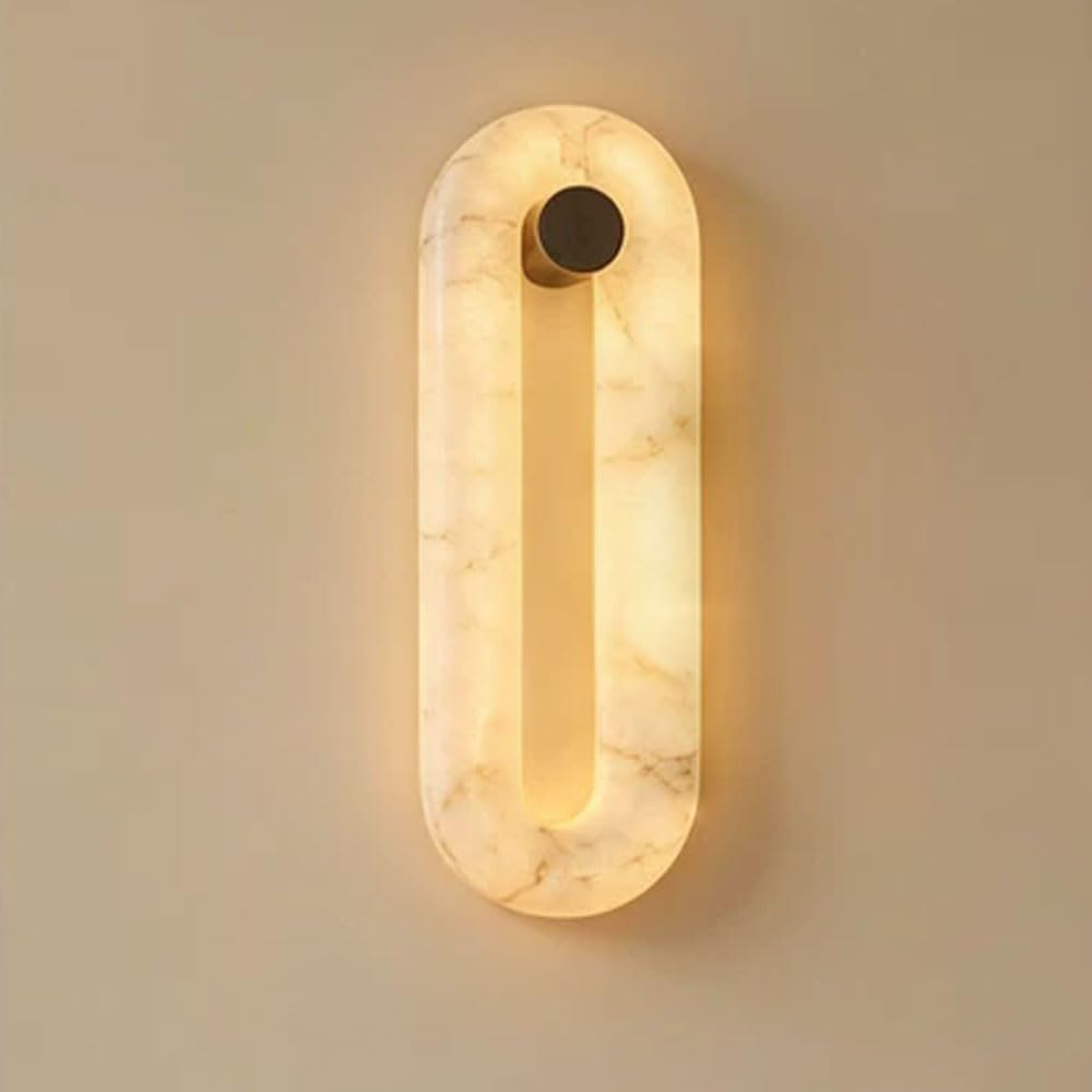 SSBHDM 15.7in Natural Marble Indoor Wall Light, Medieval Industrial Style Hard Wired Connection Wall Lamp, Alabaster Wall Sconce, Living Room Entrance Bedside Decorative Lighting Fixtures