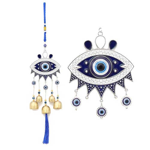 Image of 17.3 inch Gothic Evil Eye Wind Chimes - Weather-Coated Metal Witch Bells for Door Protection - Vintage Copper Finish Spooky Halloween Decor for Garden, Porch & Backpack - Spiritual Gift