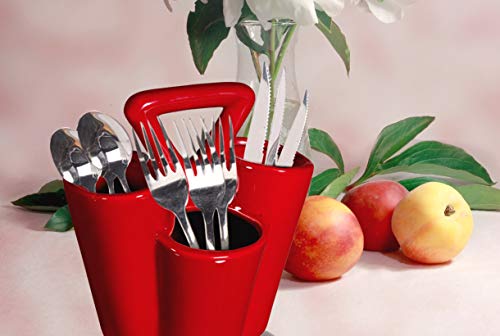 Farmhouse-Decor-4-Section-Ceramic-Silverware-Holder-Flatware-and-Cutlery-Caddy-Kitchen-Table-Organizer-Red Farmhouse Decor 4 Section Ceramic Silverware Holder Flatware and Cutlery Caddy Kitchen Table Organizer Red