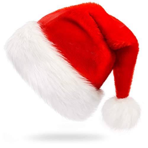 Ccinee Chapeau de Père Noël pour enfants, chapeau de Père Noël en velours en peluche rouge pour décoration de maison fournitures de fête Cover
