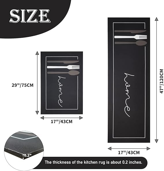 Image of HomeCloud Rubber Kitchen Mats for Floor Set of 2 Pcs|Non-Skid, Soft Absorbent Rugs for Laundry, and Hallway|120x40cm, 40x60cm| 4mm Thickness (Black, Rectangular)