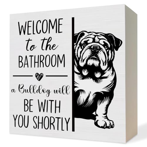 Wooden Bulldog Bathroom Sign