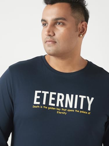 Image of Bewakoof Plus Men's Graphic Print Regular Fit Full Sleeve Round Neck Cotton Plus Size T-Shirt