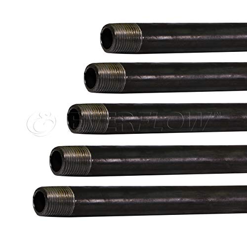 Everflow PCBL1248-5 Pre Cut Industrial Steel Pipe, Half Inch Threaded Black Pipe Nipples For DIY Vintage Furniture, 1/2 In x 48 In (Pack Of 5)