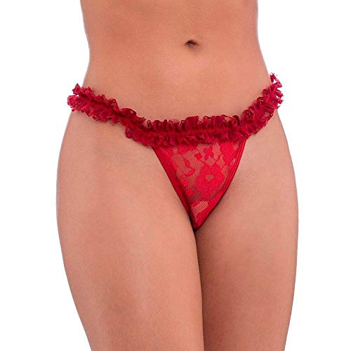 Calcinha Fio Dental De Luxo Lingerie Rendada Com Jóia E Lacinho Tamanho M Vermelho