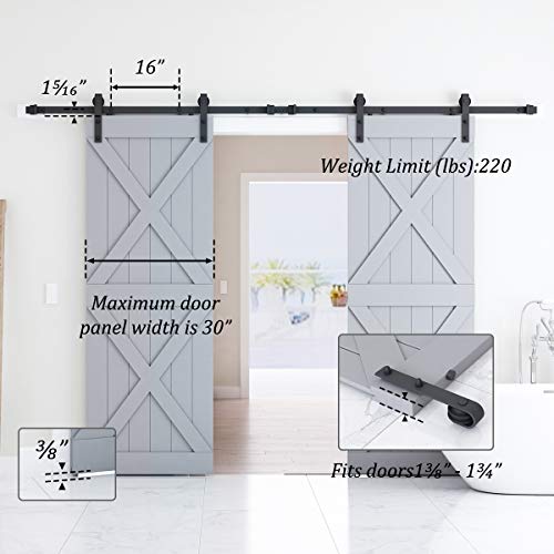 Genius Iron 10FT Double Barn Door Hardware, Classic Design Standard Track with Upgraded Nylon Bearings, for 30in Wide Sliding Door Panel, Easy Installation"Basic J"