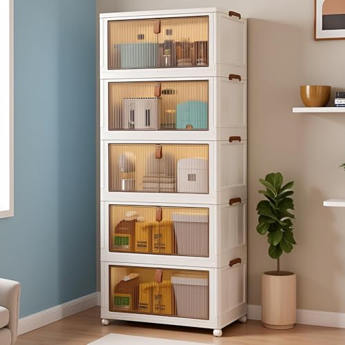 Image of YASONIC π± π§πΆπ²πΏ Foldable Plastic Rack for Storage /Kitchen Cupboard /Versatile and Sturdy Wardrobe for Clothes /Multipurpose Storage Organizer /Closet for Bedroom /Living Room /Laundry Room (Beige)