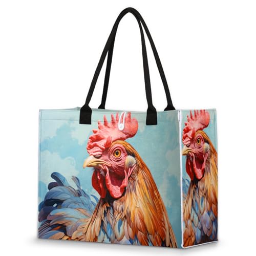 Cool Rooster Tote Bag for Women Large Beach Bag Reusable Tote Bags for Work Travel Beach Shopping