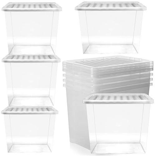 STORM TRADING GROUP 10 x 80L (80 Litres) Plastic XL Storage Boxes Clear With Lids Organise The Home & Office Stackable See Through Large Box