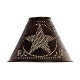 Colonial Tin Tin Punched Star Lamp Shade in Crackle Black, Clips On Light Bulb, 2