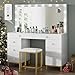 DWVO White Vanity Desk with Large Mirror, Charging Station and LED Lights - Makeup Table Set with 14 Bulbs, Magnifying Glass Drawers and 3 Light Modes, Upgraded