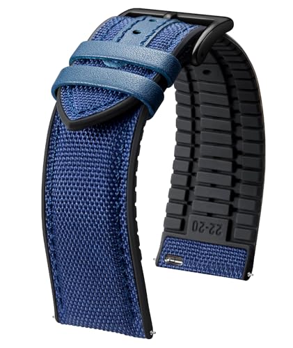 BINLUN Nylon Silicone Watch Bands 18mm 19mm 20mm 21mm 22mm Quick Release Canvas Rubber Hybrid Watch Strap Replacement Watchband for Men Women 9 Colors Silver/Black Buckle(Dark Blue-Black,20mm)
