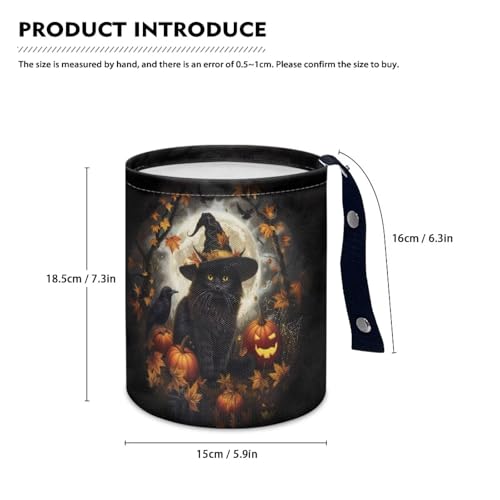 Image of Halloween Black Cat Pumpkin Collapsible Portable Trash Can for Car Front Seat, Back Seat, Floor, Headrest Rubbish Bin