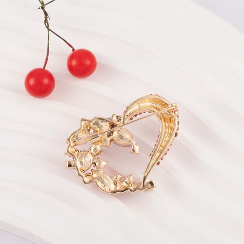 Image of LAXPICOL Vintage Cute Red Love-Heart Austrian Crystal Brooch Broach Pin for Women