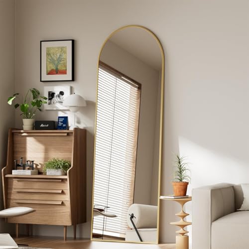 Image of Koonmi 21 inchx56 inch Arched Full Length Mirror, Gold Large Floor Mirror with Aluminum Alloy Frame, Standing Hanging or Leaning Wall-Mounted Full Body Mirror for Living Room and Bedroom