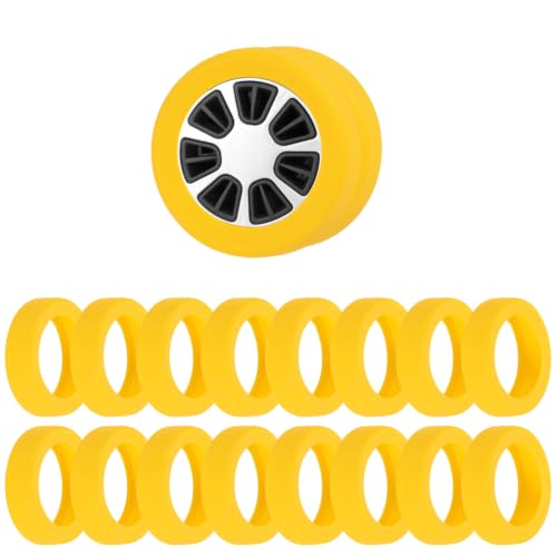 Image of 16 Pack Luggage Wheel Protection Cover, Wear Resistant Anti Noise Silicone Protector Cover for 2-3 inch Spinner Wheel for Suitcase Chairs Caster Travel, Yellow