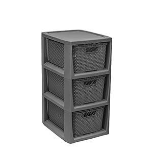 BranQ Rattan Kunststoffregal mit 3 Körben Anthrazit