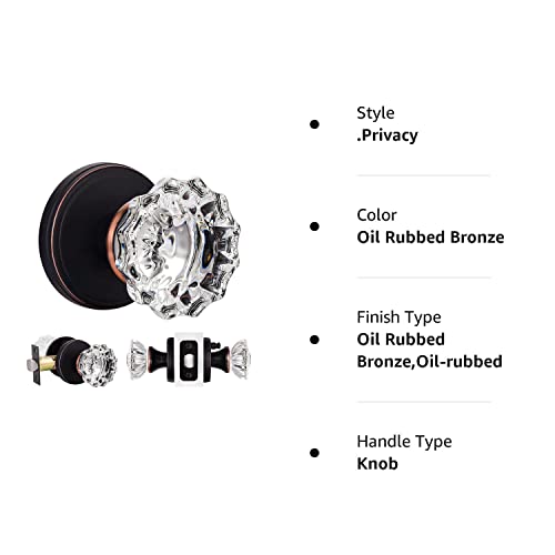 Shiny Handles Glass Door Knobs Interior With Lock, Crystal Privacy Door Knob For Bedroom And Bathroom, Interior Door Knobs Oil Rubbed Bronze (1 Pack) #TOP5