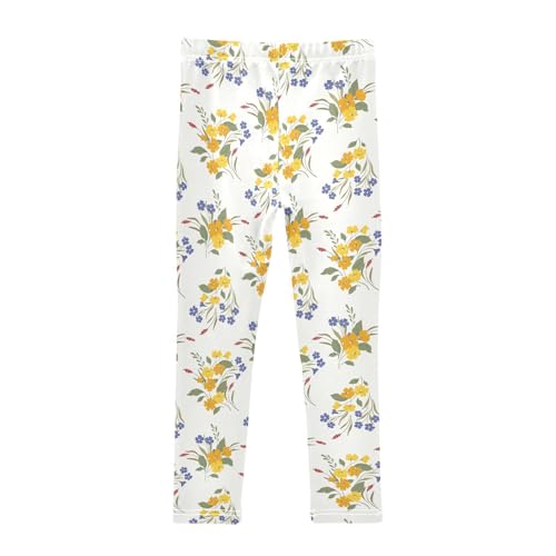 Little Yellow Flowers and Fallen Leaves Girls Leggings,Workout Leggings for Girls Toddler Athletic Leggings Size for 3-10T2