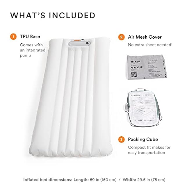 JetKids by Stokke CloudSleeper - Kids Inflatable Travel Bed - with Integrated Pump, Breathable Mesh Cover & Full-Length Bumpers to Keep Your Child Safe - Easy to Clean - for Ages 3+