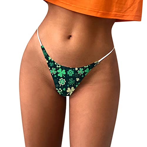 Women's Sexy St. Patrick's Day Cotton Underwear G-Strings Comfort Low-Rise Soft T-Back Clover Print Panties Comfortable Stretch Hipster Cheeky Breathable Underpants Green #TOP2