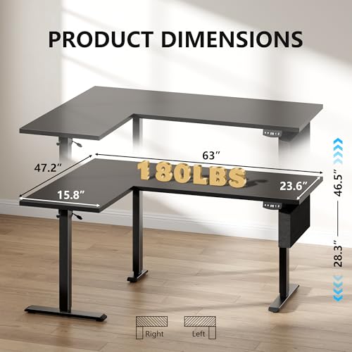 Image of Korfile 63 inch L Shaped Standing Desk Height Adjustable Memory Presets