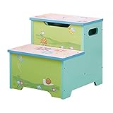 Kinder-Tritthocker aus Holz | Kinder-Tritthocker mit Stauraum | Doppel-Tritthocker für Kleinkinder Kinderzimmer Jungen Mädchen Toilettentraining Küchenhelfer Rutschfest Tragbar & Leicht (Pink Cyan)